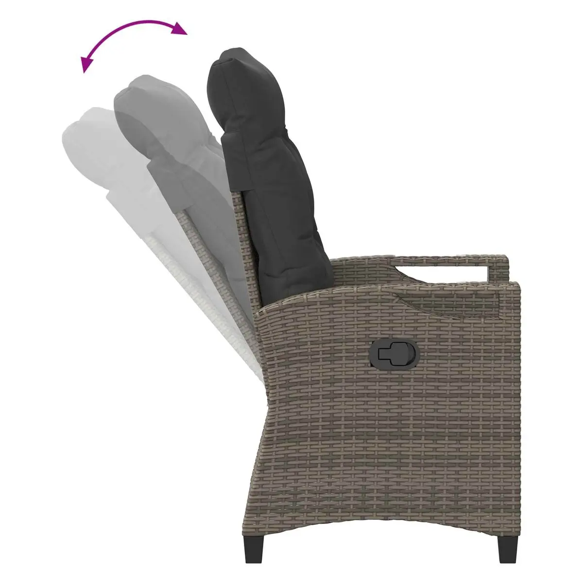 Reclining Garden Chair Poly Rattan Steel Adjustable Backrest Fold-Out Table Grey