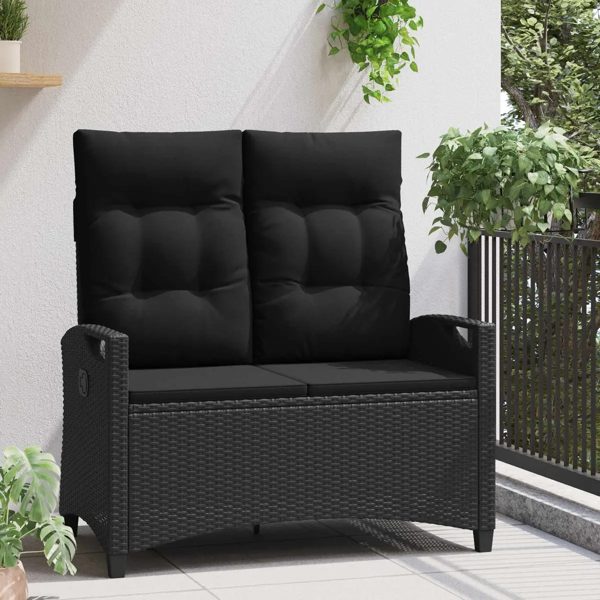 Adjustable Black Reclining Garden Bench for Outdoor Use