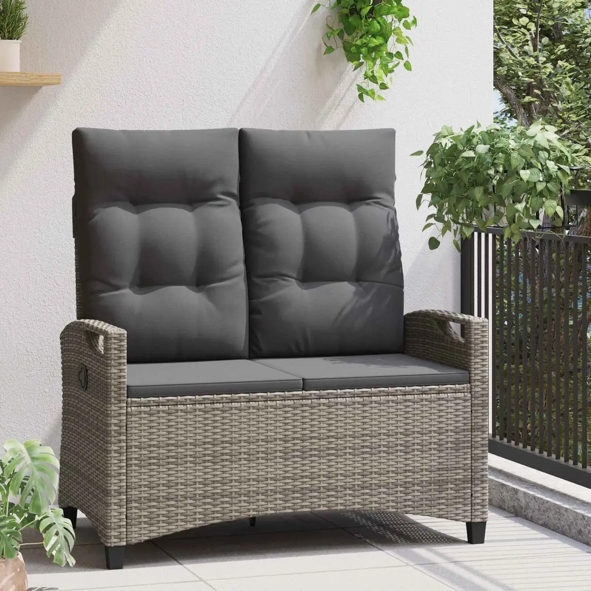 Adjustable Backrest Garden Bench with Pillow