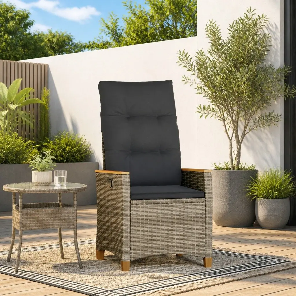 Reclining Garden Chair Powder-coated Steel Poly Rattan Grey