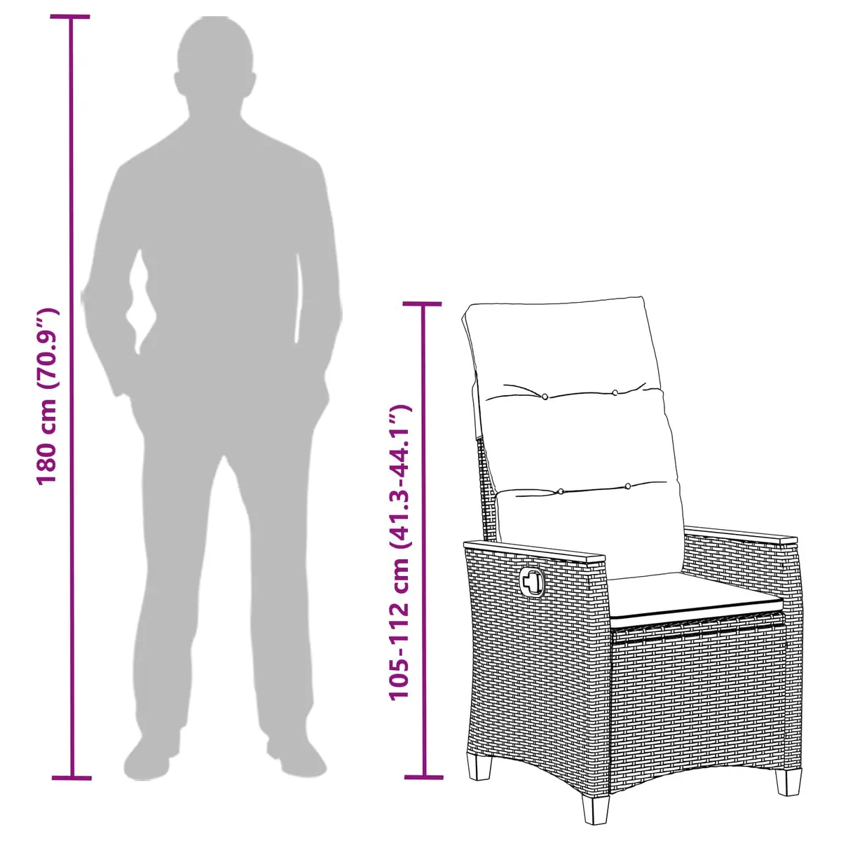 Reclining Garden Chair Powder-coated Steel Poly Rattan Grey
