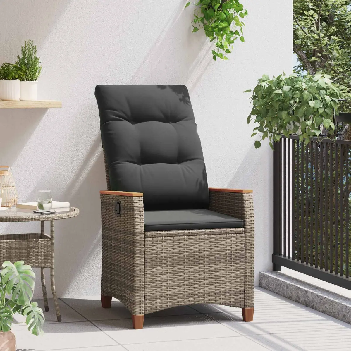 Reclining Garden Chair Powder-coated Steel Poly Rattan Grey