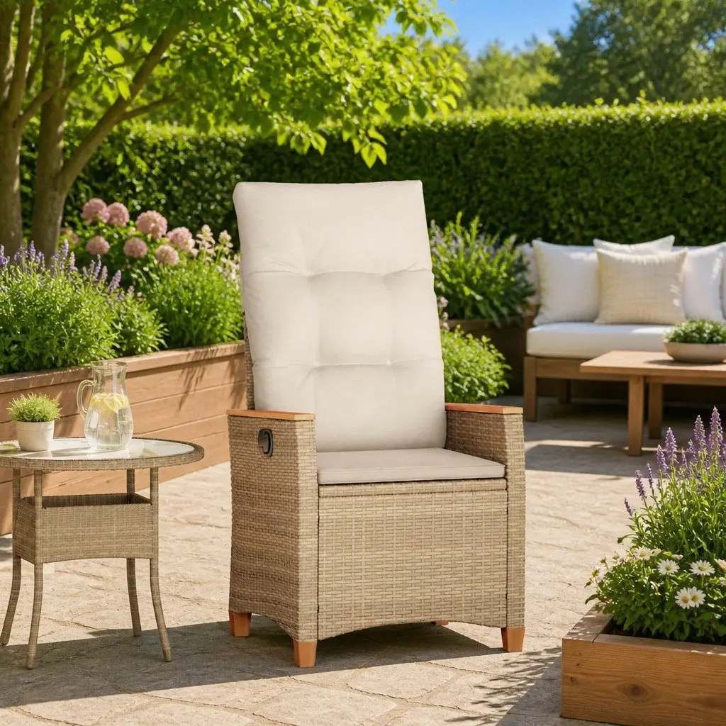 Adjustable Backrest Reclining Garden Chair in Beige