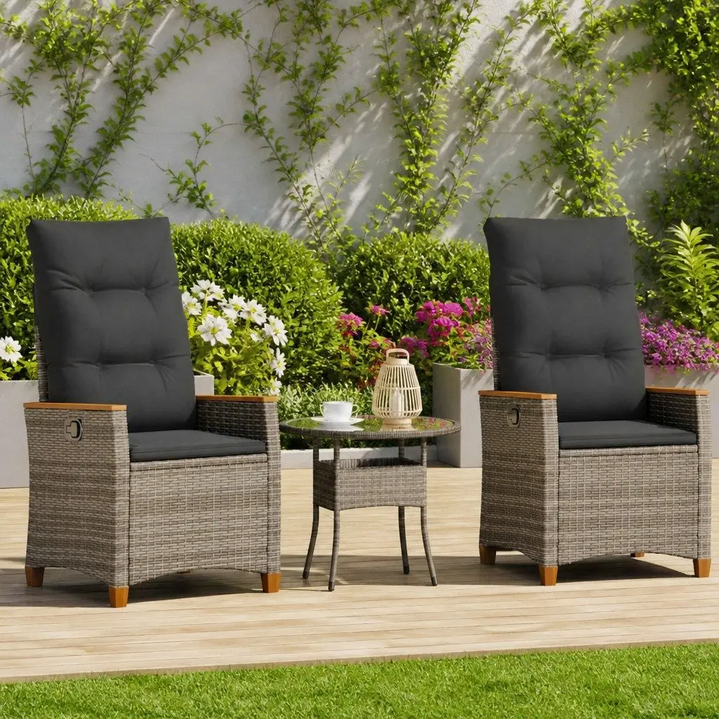 Grey Reclining Garden Chair with Adjustable Backrest