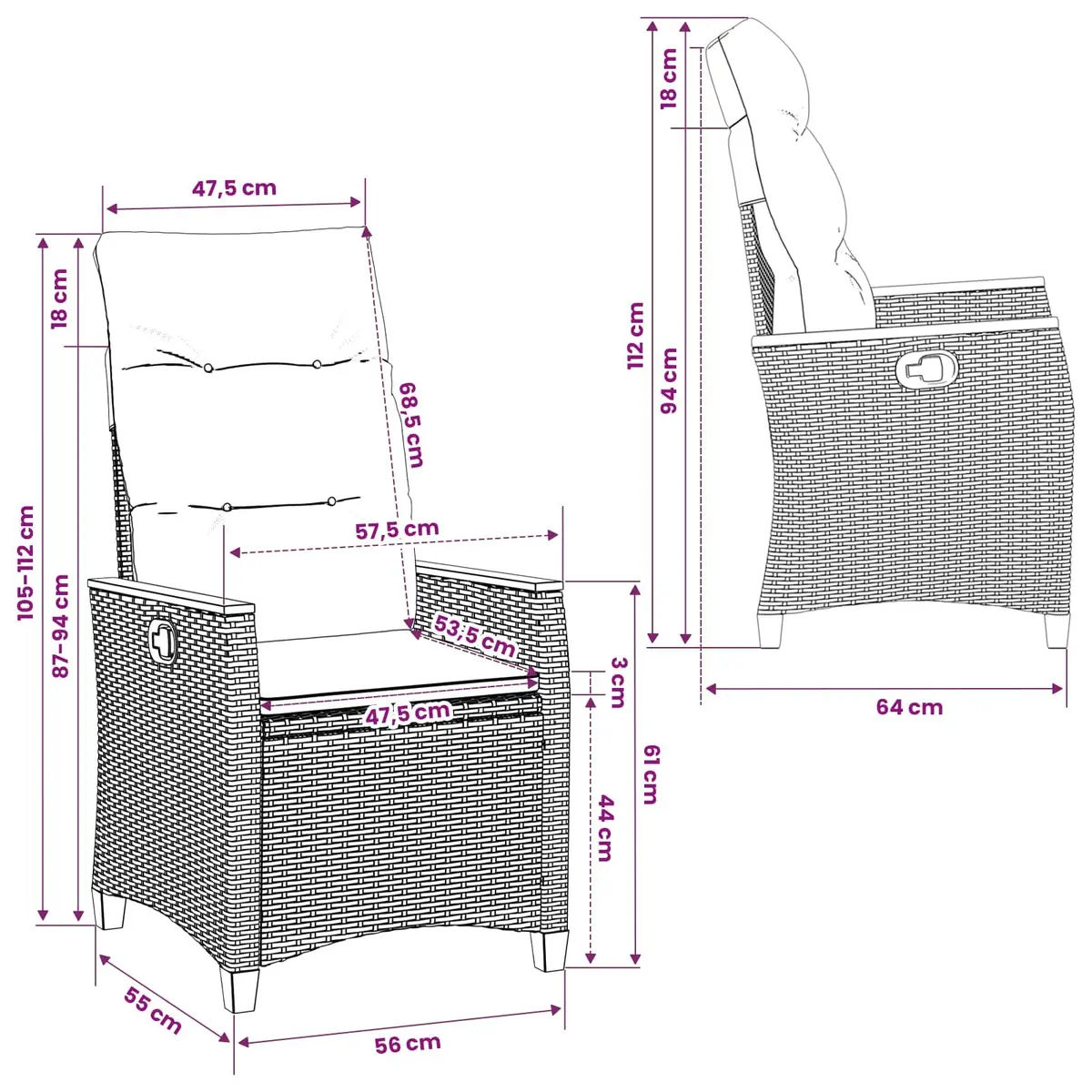 Beige Reclining Garden Chair with Adjustable Backrest