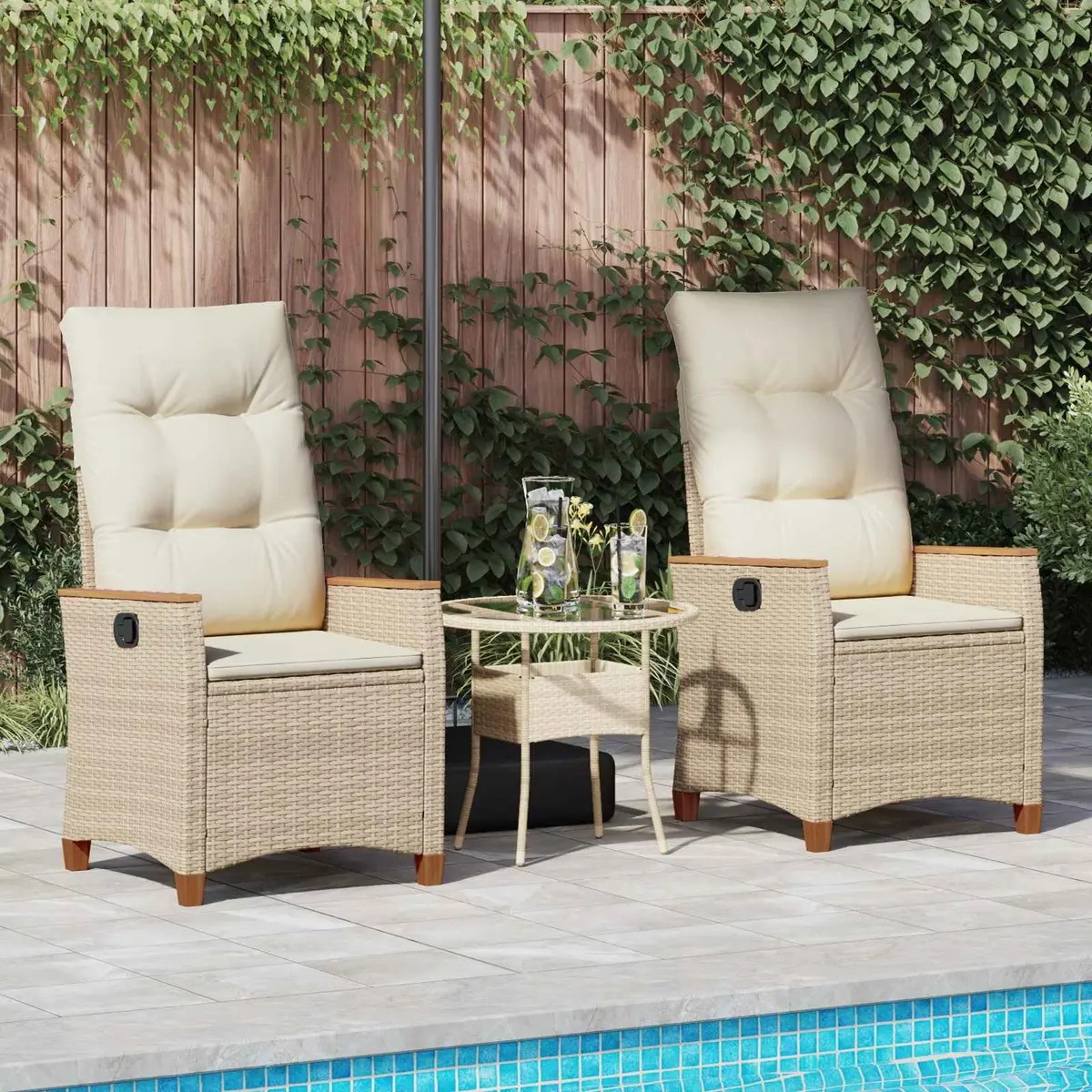 Beige Reclining Garden Chair with Adjustable Backrest