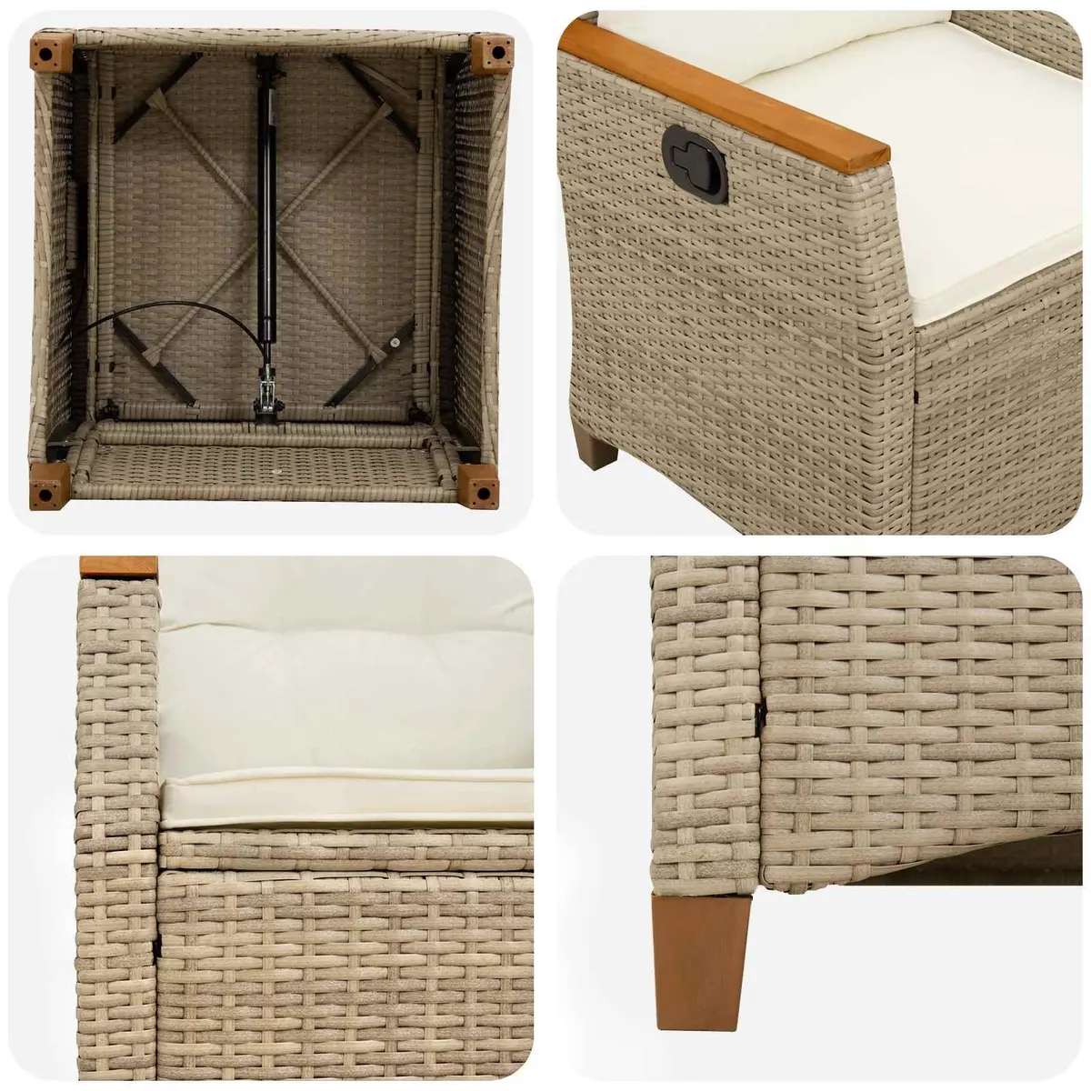 Beige Reclining Garden Chair with Adjustable Backrest