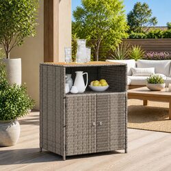 Stylish Grey Storage Cabinet with Acacia Wood Top