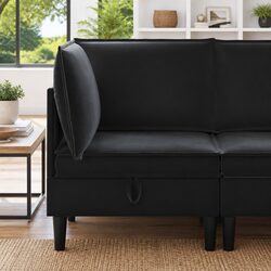 Stylish Black Velvet Sofa with Storage Compartment