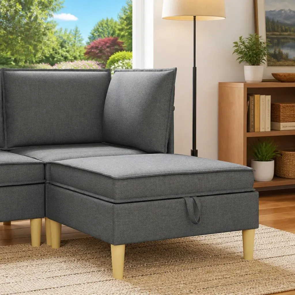 Storage Ottoman Fabric Square Modern Living Room Furniture