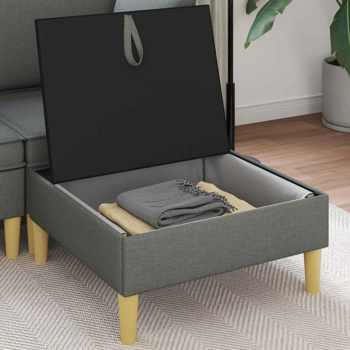 Storage Ottoman Fabric Square Modern Living Room Furniture