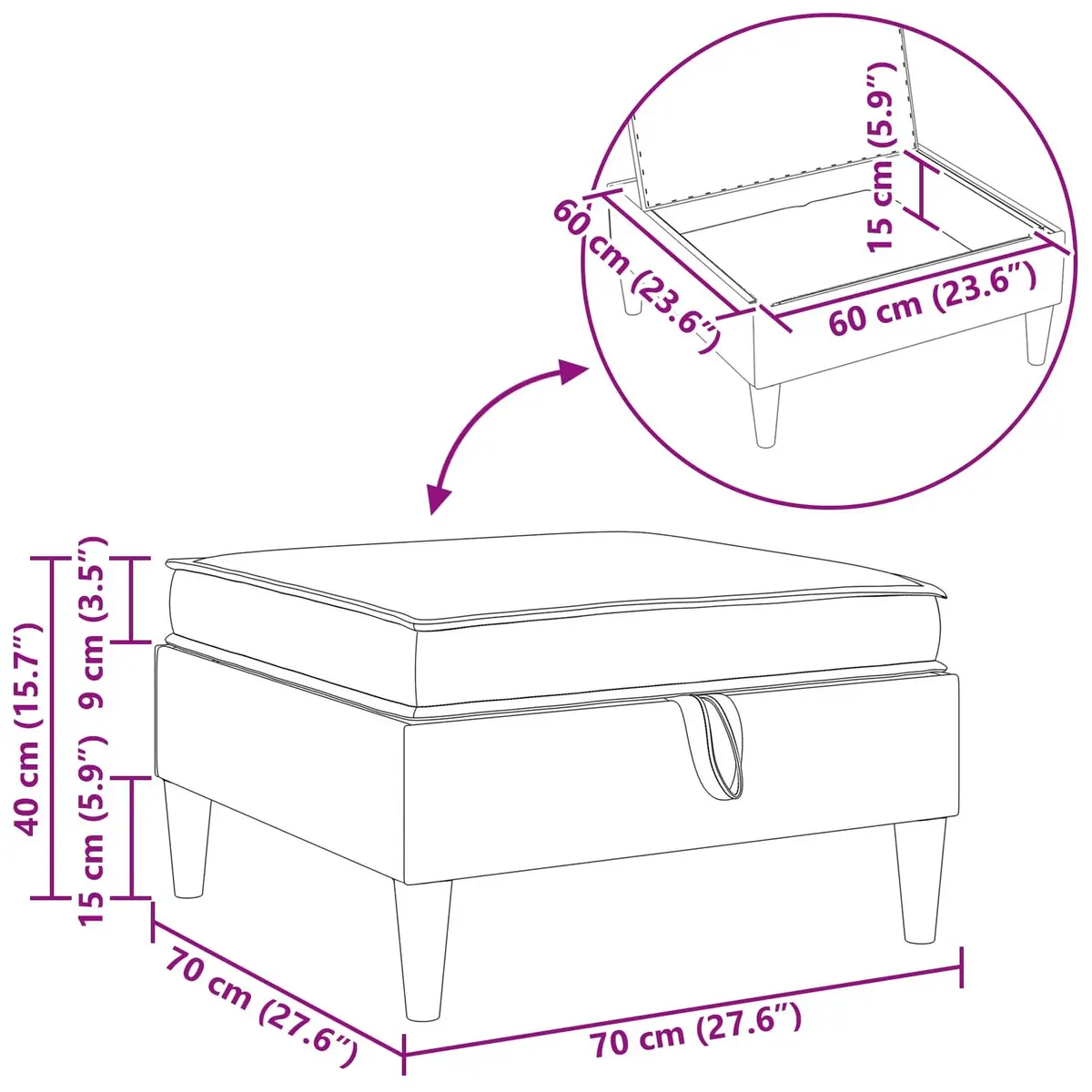 Storage Ottoman Fabric Square Modern Living Room Furniture