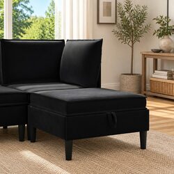 Modern Black Velvet Sofa Stool with Storage Features