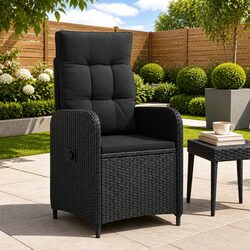 Adjustable Black Poly Rattan Garden Recliner Chair