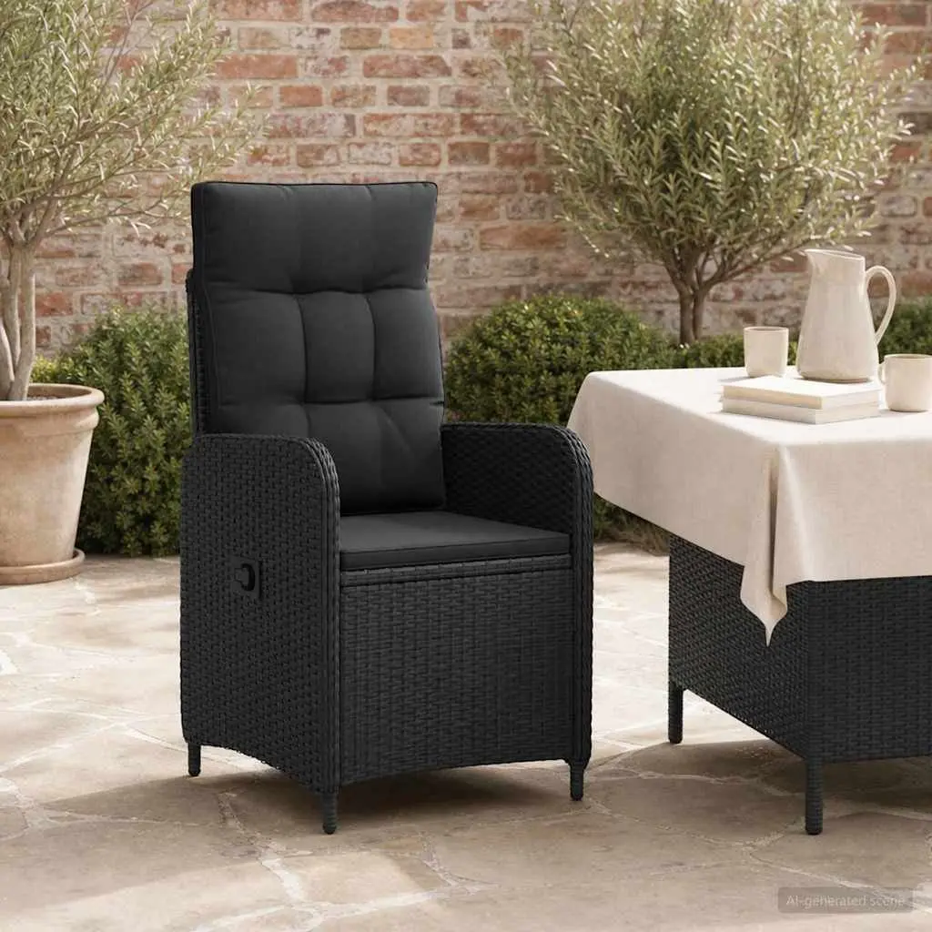 Reclining Garden Chair Poly Rattan Black Adjustable Backrest
