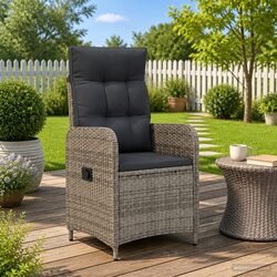 Durable Grey Reclining Outdoor Chair with Adjustable Backrest