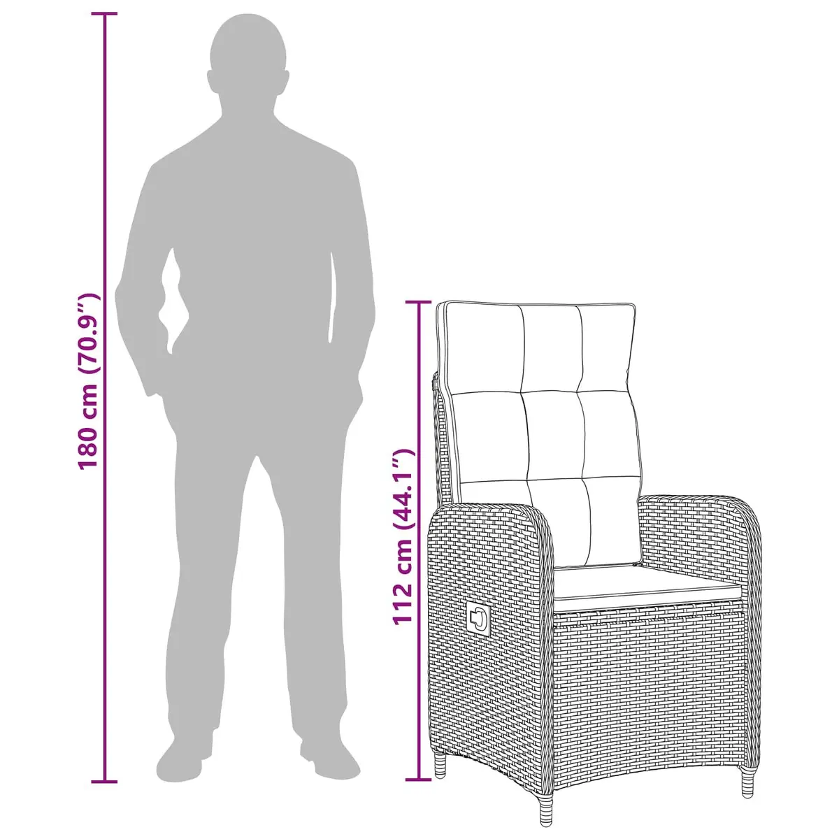 Grey Reclining Outdoor Chair with Adjustable Backrest