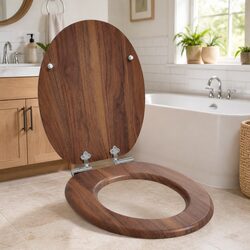 Toilet Seat Soft-Close Brown MDF Board Standard Fixing Non-Slip Bathroom