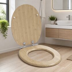 Durable Soft-Close Toilet Seat in Brown MDF 44 x 38 cm