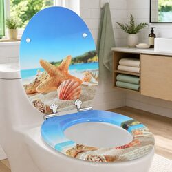 Durable Blue MDF Soft-Close Toilet Seat with Non-Slip Bumpers