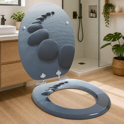 Sturdy Soft-Close Grey Toilet Seat 44 x 38 cm MDF Board
