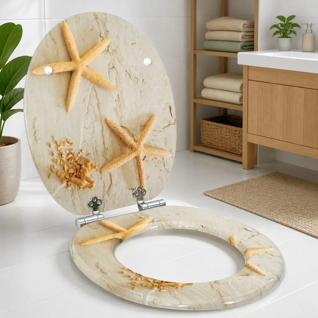Toilet Seat MDF 44 x 38 cm Yellow White Soft-Close