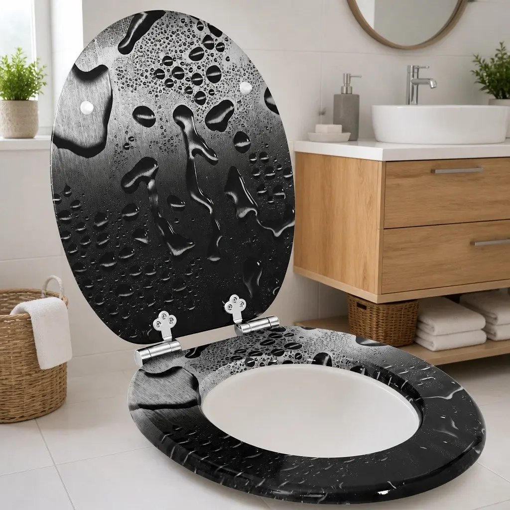 Grey MDF Soft-Close Toilet Seat 44 x 38 cm