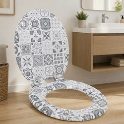 Durable Blue and White Soft-Close Toilet Seat