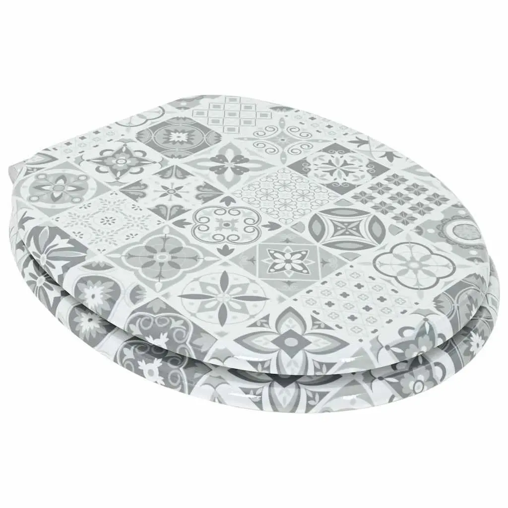 Toilet Seat MDF 44x38cm Blue White Soft-Close Mechanism Modern Bathroom Fixture