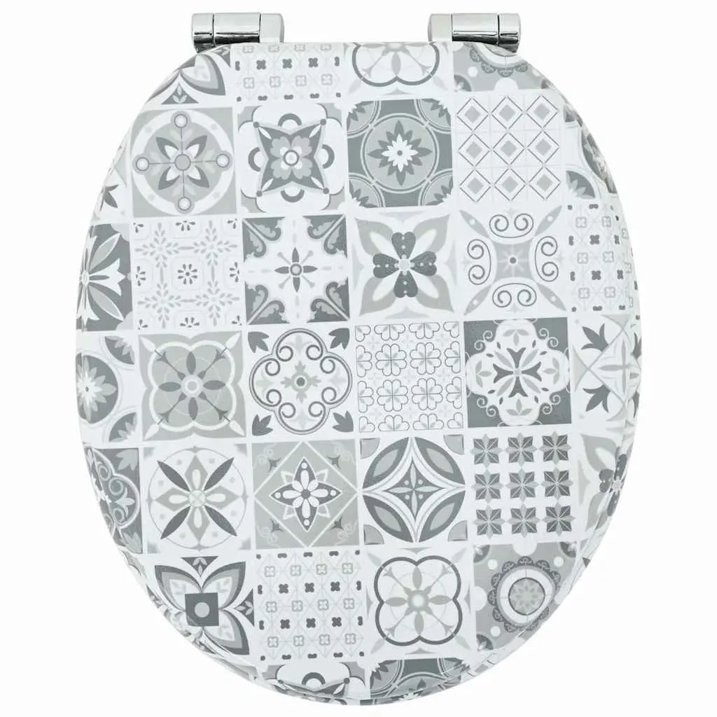 Toilet Seat MDF 44x38cm Blue White Soft-Close Mechanism Modern Bathroom Fixture