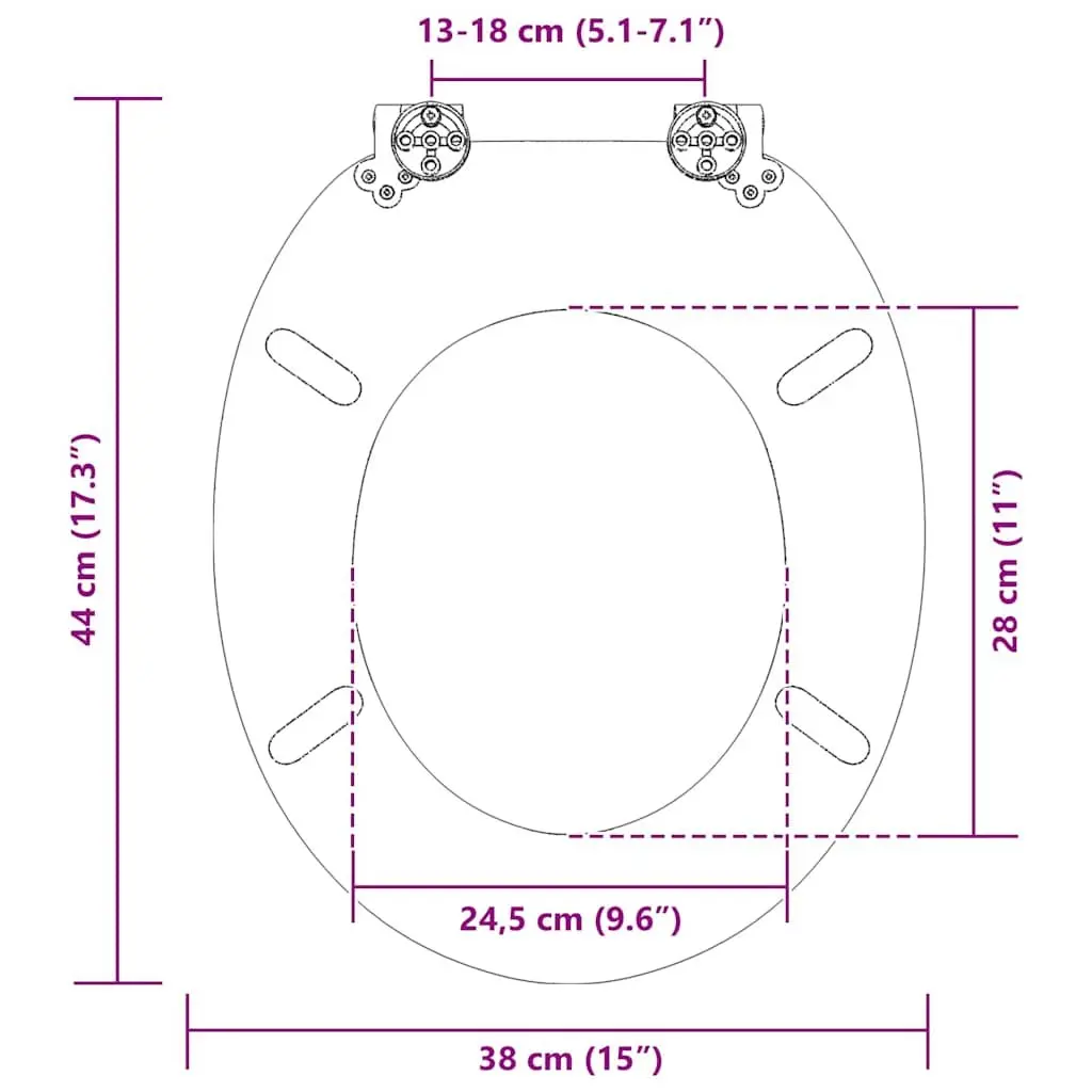 Toilet Seat MDF 44x38cm Blue White Soft-Close Mechanism Modern Bathroom Fixture