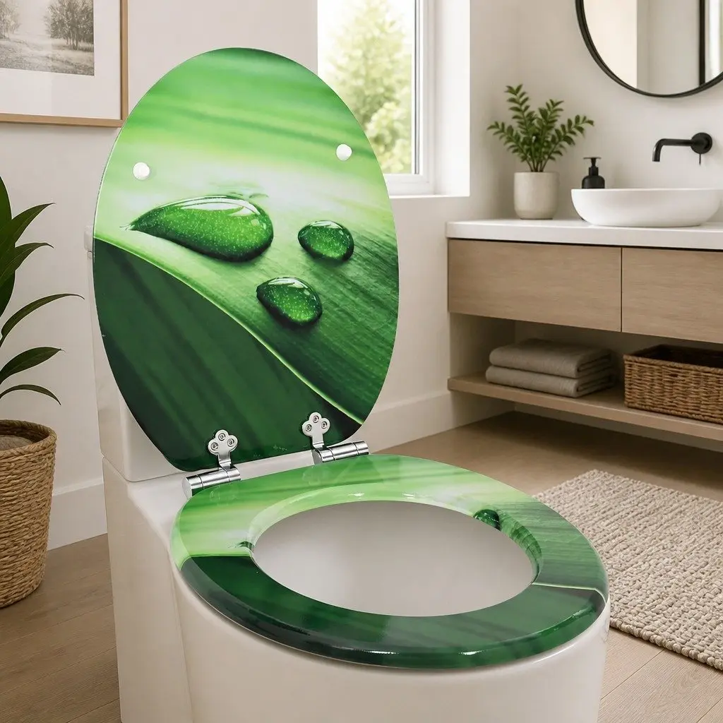 Green MDF Board Soft-Close Toilet Seat 44 x 38 cm