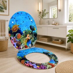 Deep Sea Blue MDF Toilet Seat with Soft-Close Mechanism