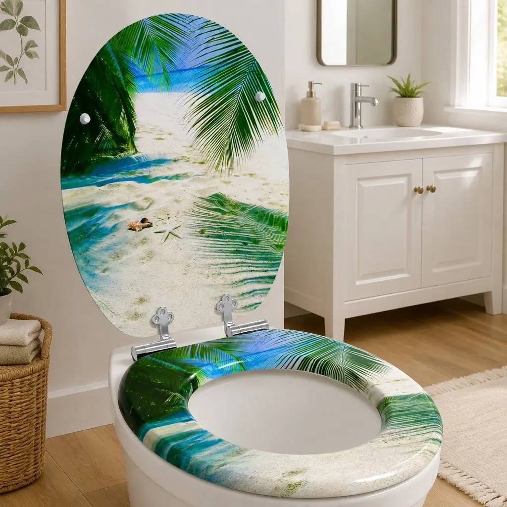 Green MDF Soft-Close Toilet Seat 44 x 38 cm for Safety