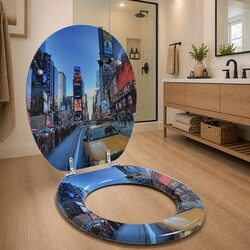 Durable Multicolour MDF Soft-Close Toilet Seat