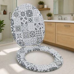 Soft-Close Toilet Seat Grey 44 x 38 cm MDF Bathroom Fixture Hardware Easy