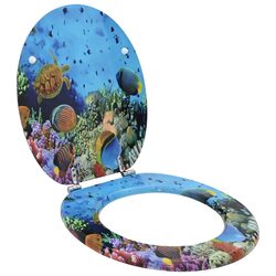 Blue MDF Soft-Close Toilet Seat with Non-Slip Bumpers