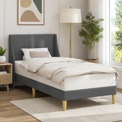 Bed Frame with Wall-Mounted Headboard Modern Bedroom Plywood Curved Slats Design