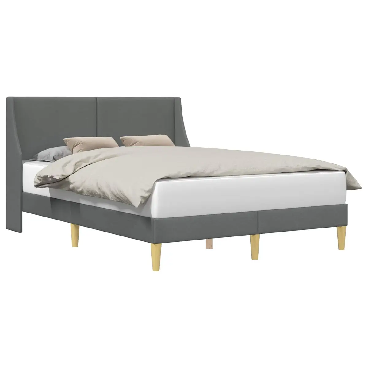 Bed Frame with Fabric Headboard Dark Grey 153 x 203 cm Rectangular Bedroom