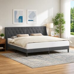Sturdy Velvet Bed Frame with Headboard Dark Grey 180 x 200 cm