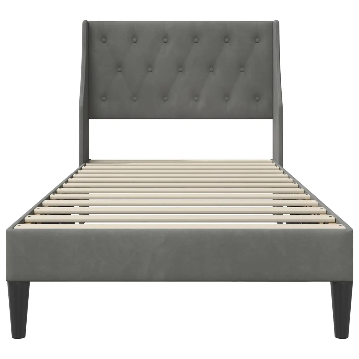 Dark Grey Velvet Bed Frame with Slatted Base