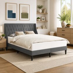 Stylish Dark Grey Velvet Bed Frame with Headboard 137 x 190 cm