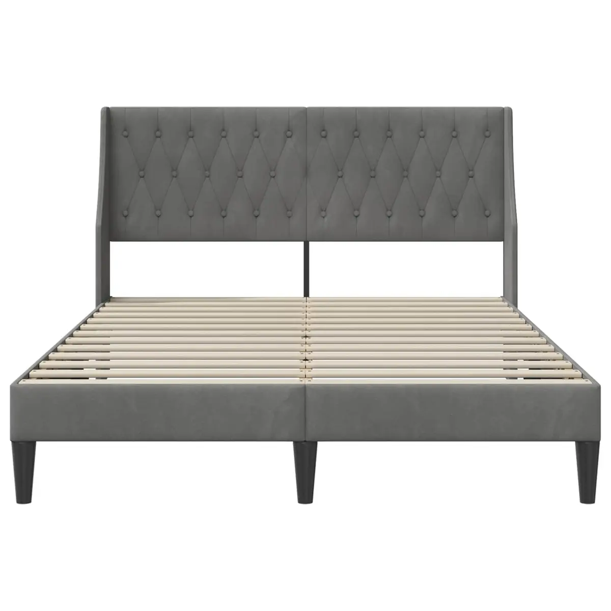Bed Frame Velvet Dark Grey 137 x 190 cm Modern Bedroom Furniture