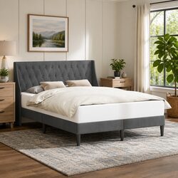 Dark Grey Velvet Headboard Bed Frame 153 x 203 cm