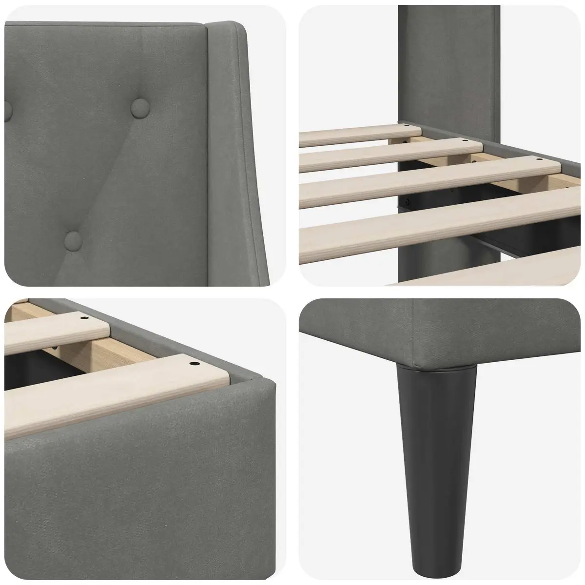 Dark Grey Velvet Headboard Bed Frame 153 x 203 cm