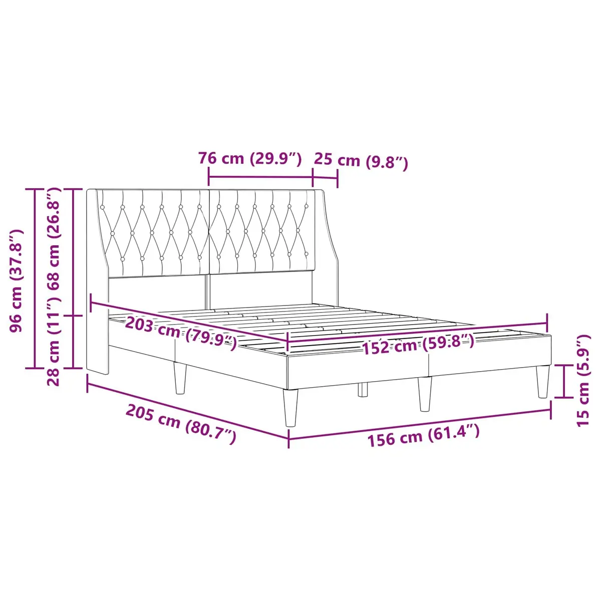 Dark Grey Velvet Headboard Bed Frame 153 x 203 cm