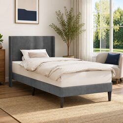 Stylish Grey Velvet Bed Frame with Headboard 90 x 190 cm