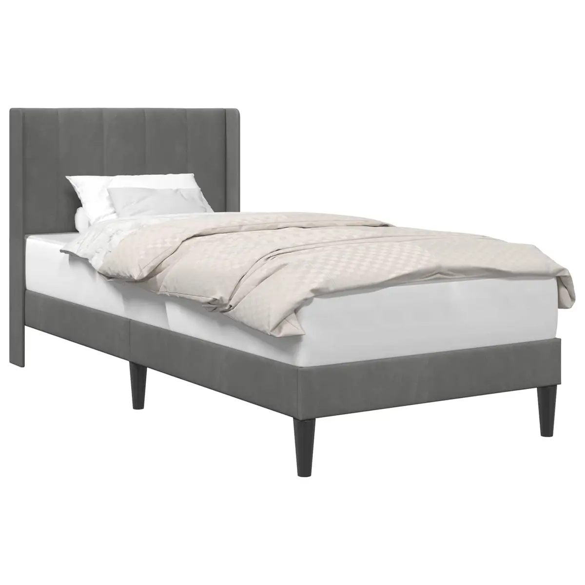 Bed Frame with Sturdy Dark Grey Velvet Headboard