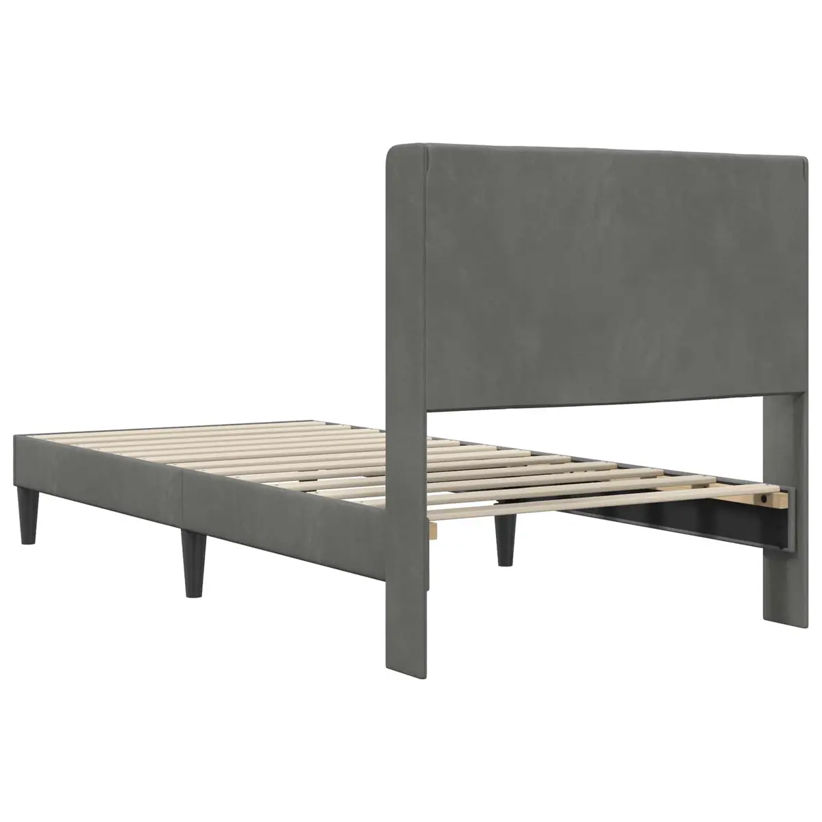 Bed Frame with Sturdy Dark Grey Velvet Headboard