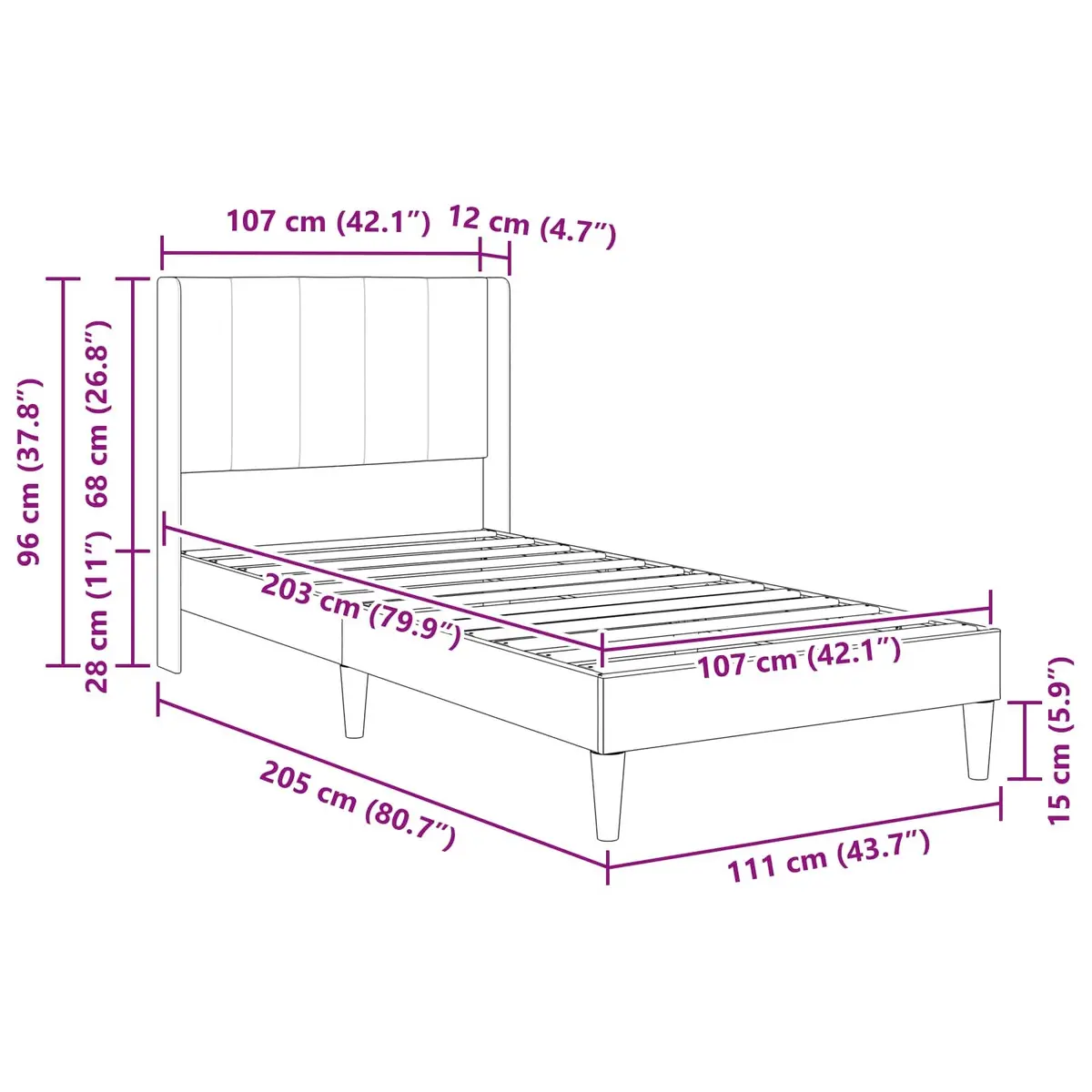 Bed Frame with Sturdy Dark Grey Velvet Headboard